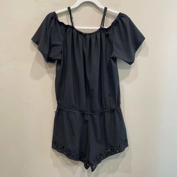 Fabletics Black Off the Shoulder Romper - Size: Small - Picture 2 of 7